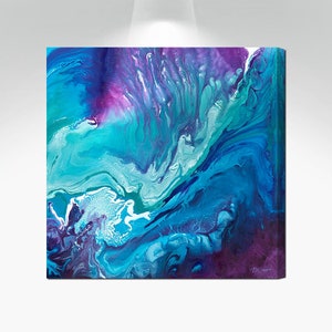 Large abstract canvas wall art, Teal purple & blue wall picture for bedroom wall decor above bed, girls dorm room, or bathroom artwork