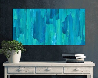 Large abstract canvas wall art, Modern teal navy blue living room wall decor, Master bedroom wall art above bed decor, Dining room pictures