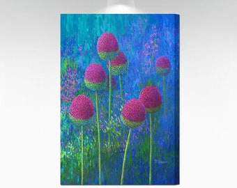 Bright colored abstract floral painting, Laundry room wall decor, Bathroom pictures, Kitchen canvas wall art - Vertical print