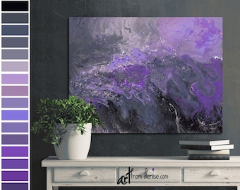 Abstract canvas wall art - Purple plum grey & black bedroom wall decor above bed, art over couch, or bathroom pictures - Large artwork