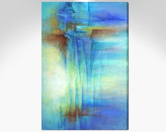 Blue & orange canvas wall art, Tall vertical Southwestern abstract picture for entry, kitchen, laundry room, bedroom or dining decor