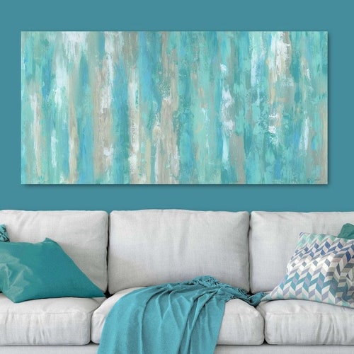 Large Wall Art Teal Home Decor Canvas Art Print Abstract Etsy
