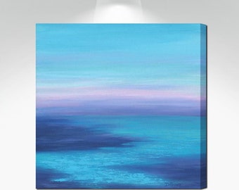 Turquoise blue, navy & purple abstract ocean art, Beach decor canvas wall art