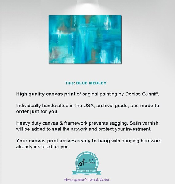 Teal Turquoise Blue Brown Wall Decor Large Abstract Etsy