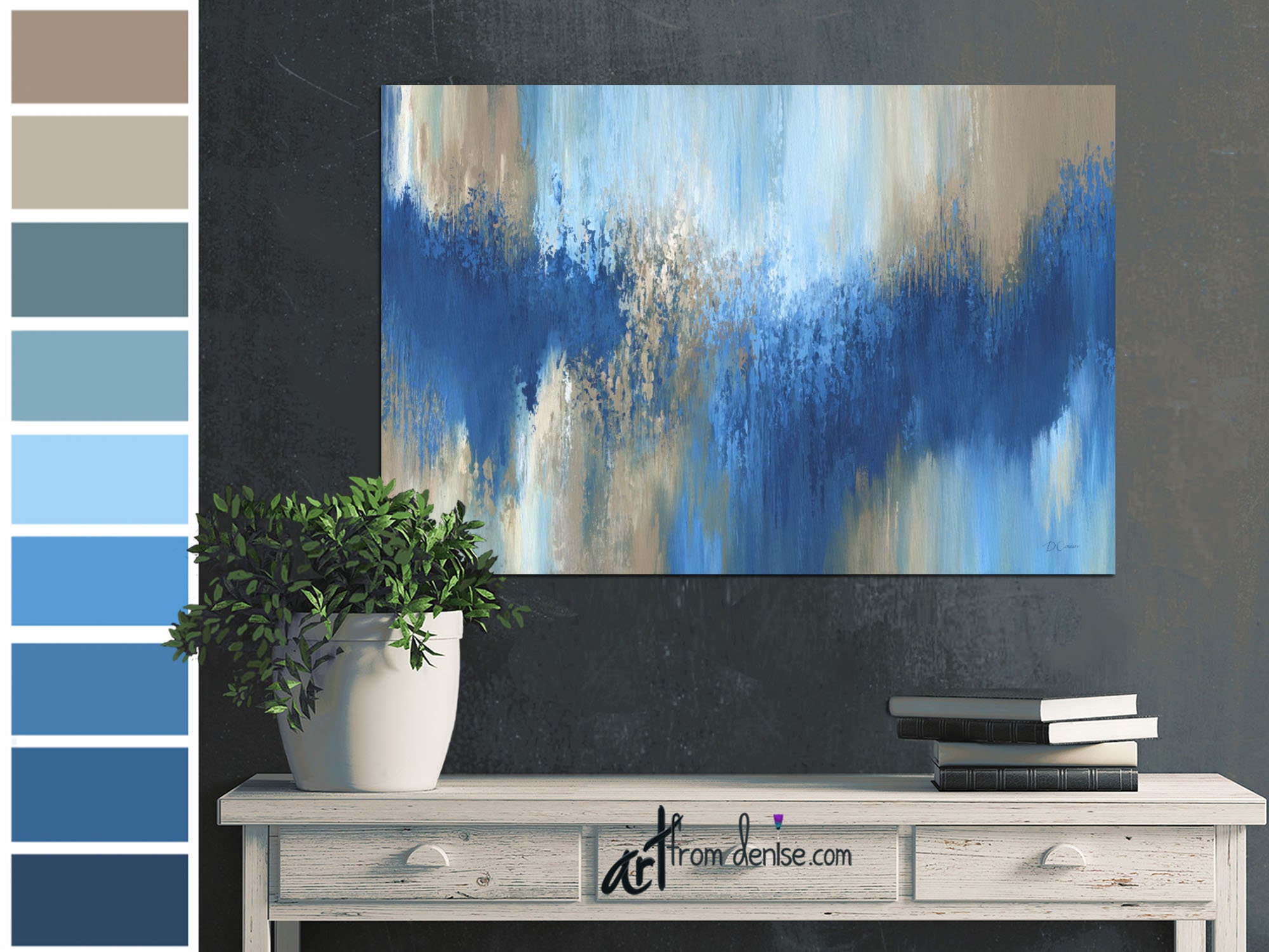 Large wall art Navy blue canvas art print of abstract Etsy