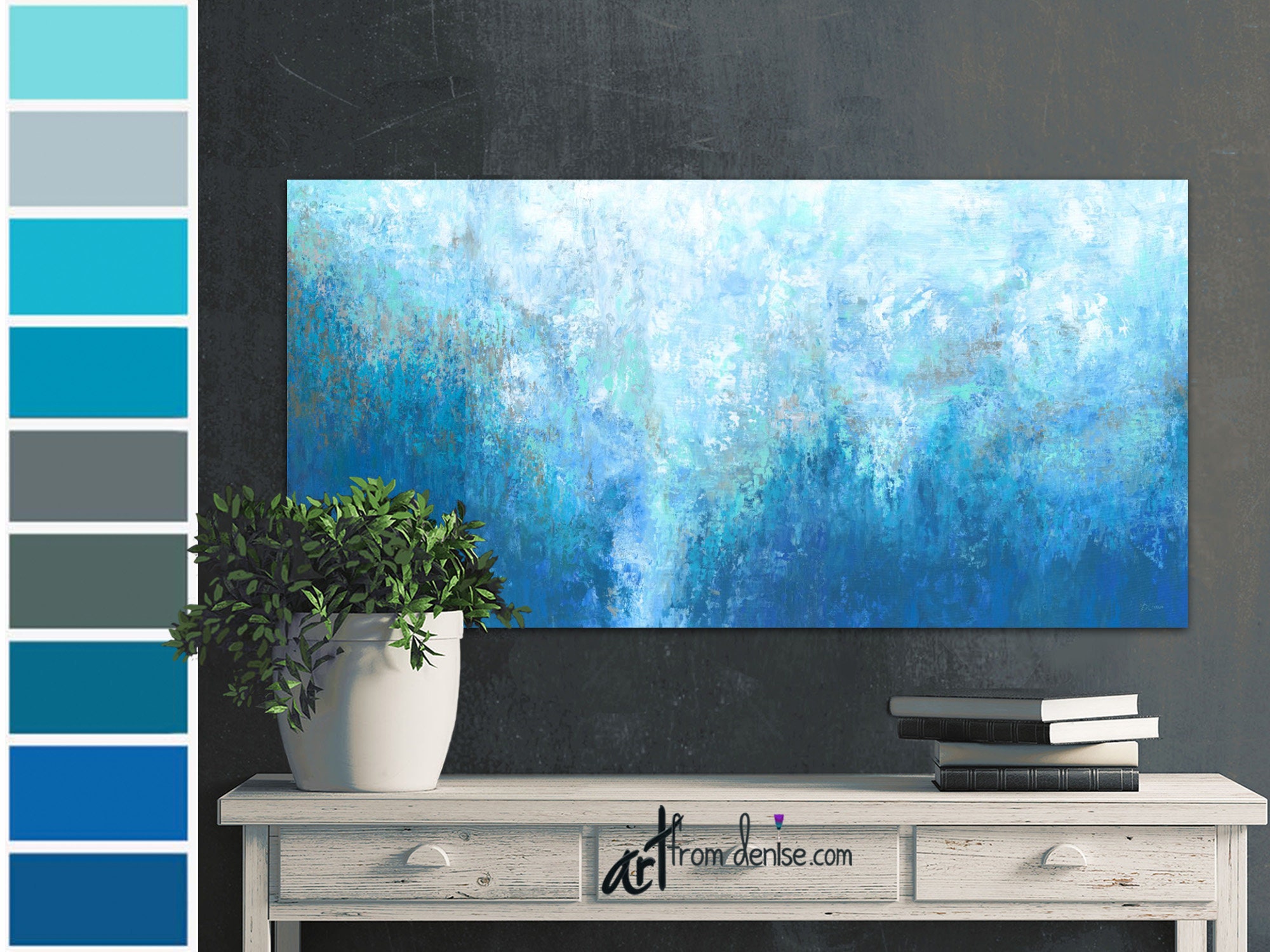 Oversized artwork Blue abstract wall art canvas Modern wall Etsy