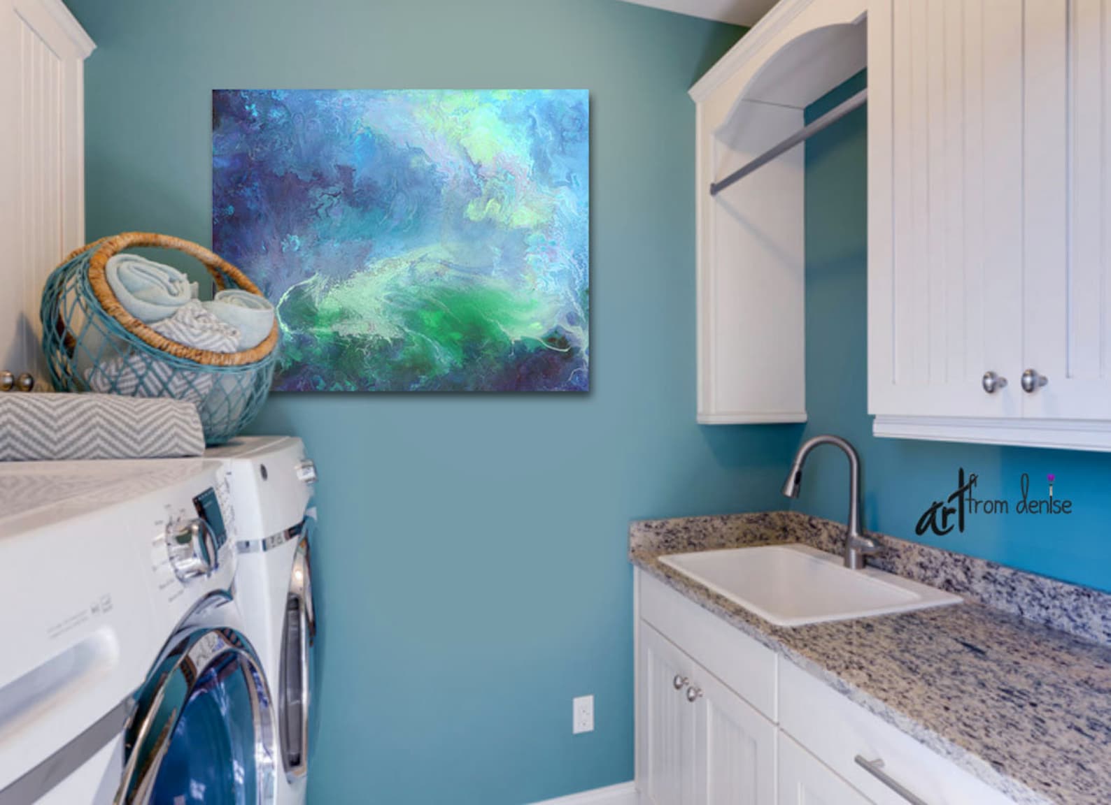 Abstract green & navy blue wall art Canvas artwork for foyer Etsy