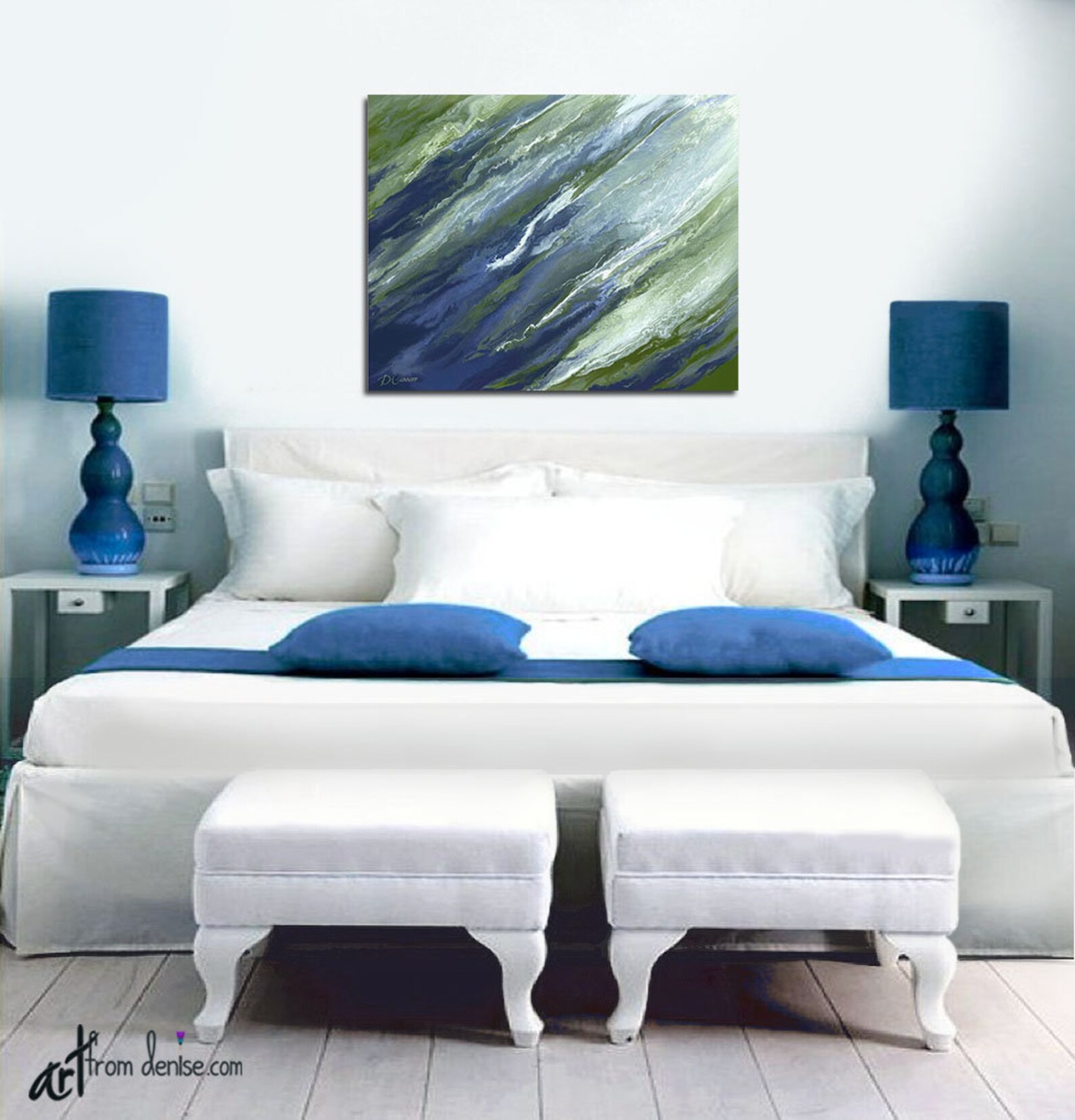 Olive Green & Navy Blue Wall Art Canvas Abstract Chartreuse | Etsy