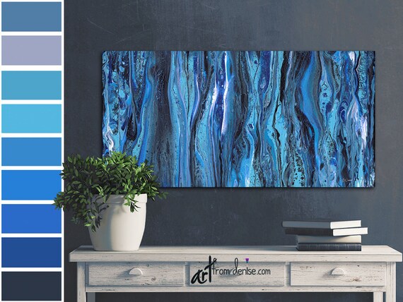 Blue Black Abstract Long Horizontal Canvas Wall Art Over