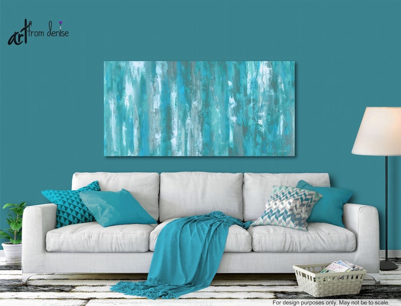 Grey & Teal Wall Art Canvas Abstract Teal Bedroom Decor Etsy