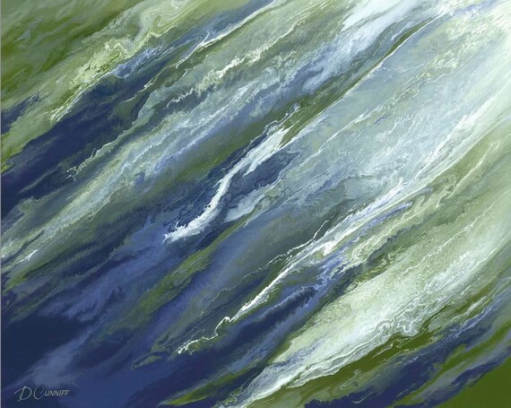 Olive Green Navy Blue Wall Art Canvas Abstract Chartreuse Sage Slate Blue Bedroom Decor Above Bed Art Over Couch Or Dining Room Pictures