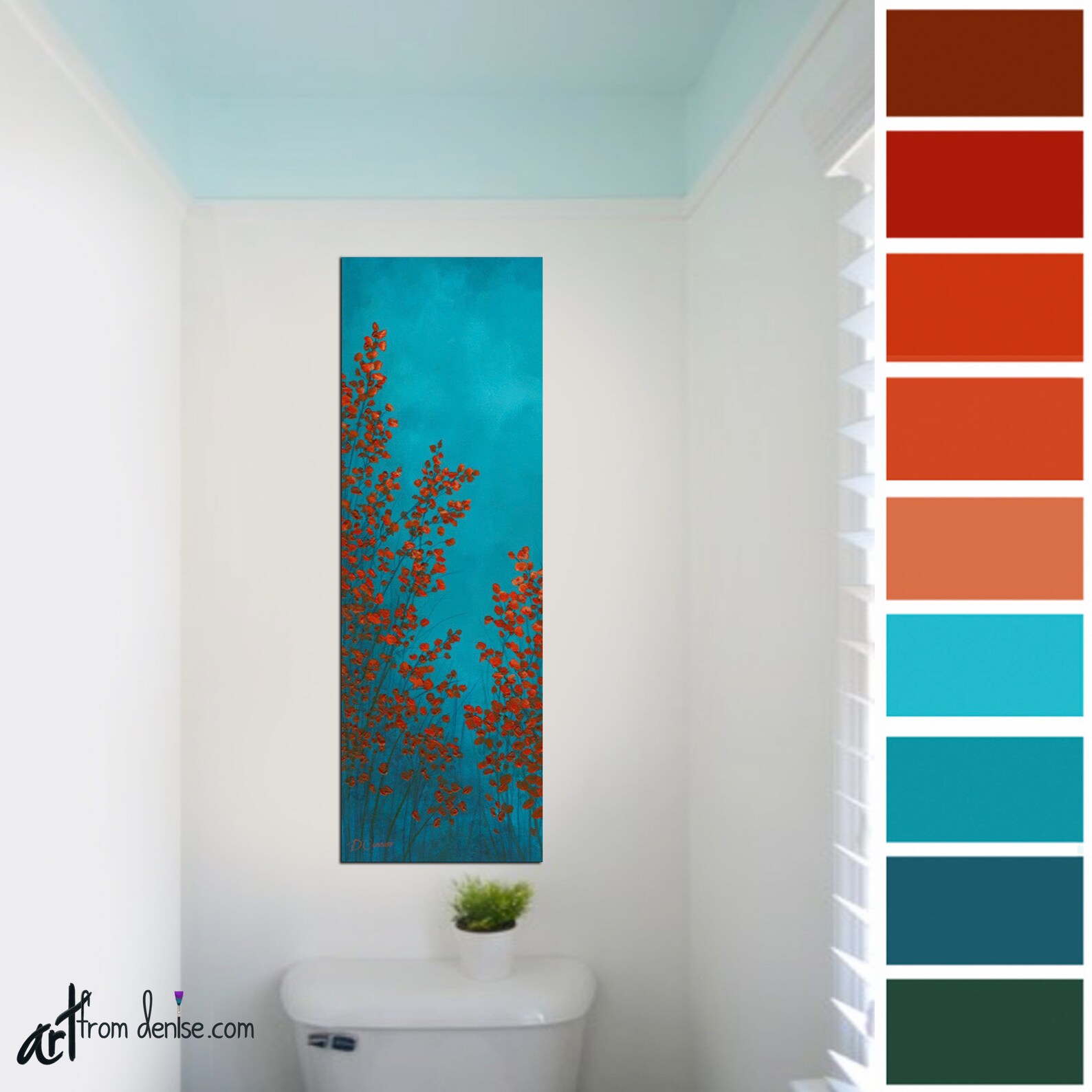 Tall vertical wall art canvas abstract Long narrow red & Etsy