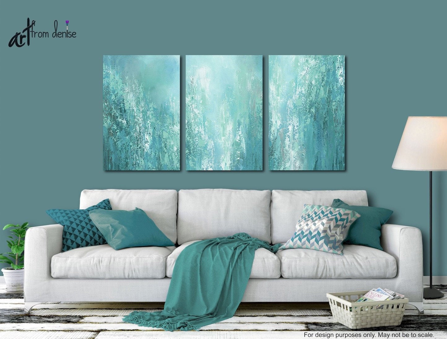 Extra Large Abstract 3 Piece Canvas Art for Grey Teal Master