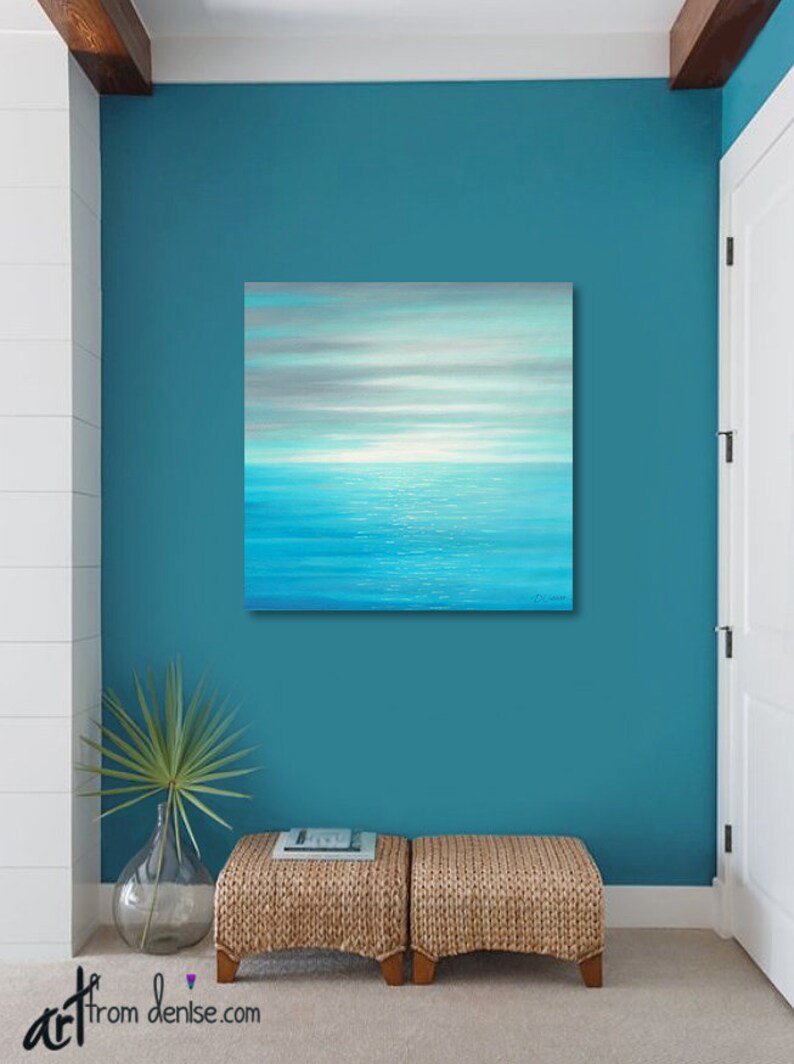 Ocean Sunset Wall Art Aqua Teal Gray Blue White Large Canvas Etsy