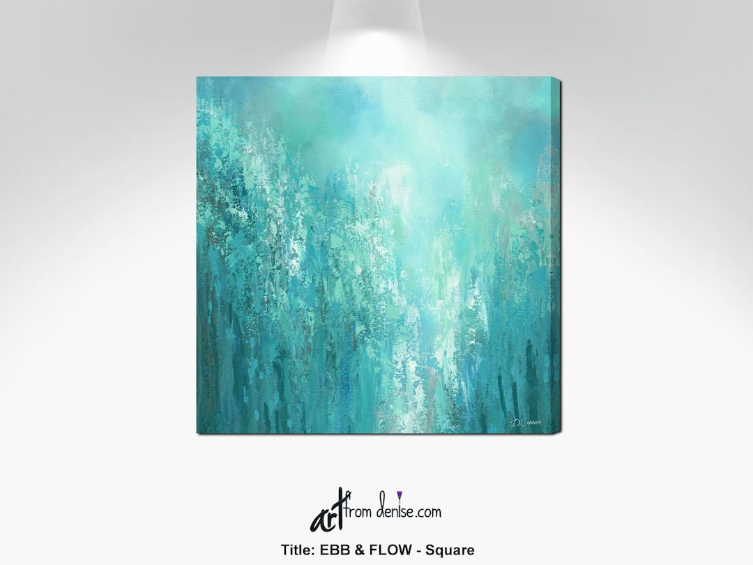 Teal and Gray Contemporary Abstract Canvas Wall Art for Etsy