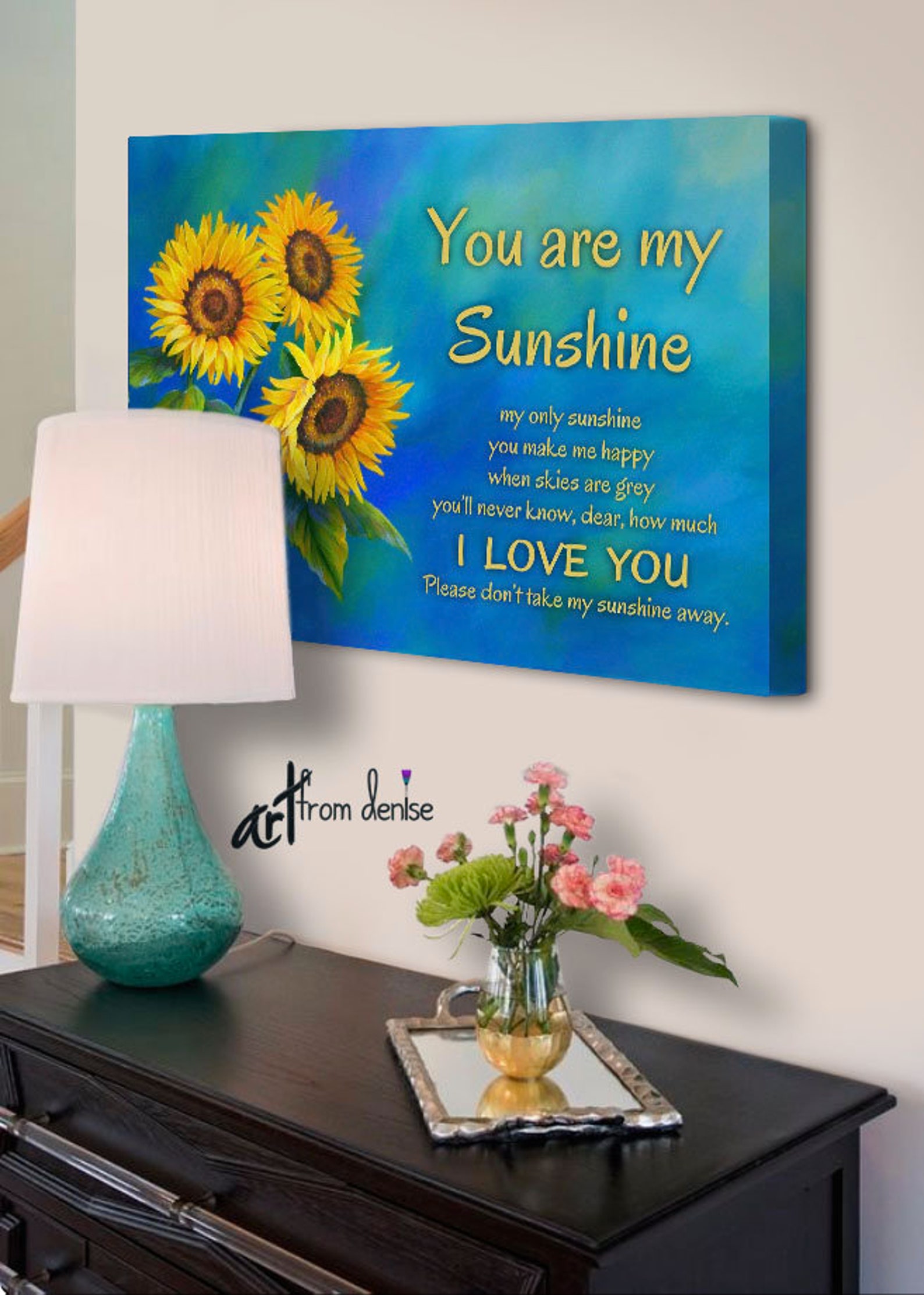 You Are My Sunshine Wall Art Canvas Art Print Blue Yellow & Etsy