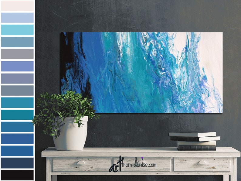 Black and blue wall art canvas abstract artwork, Bedroom wall decor above bed, living room couch, dining or office image 8