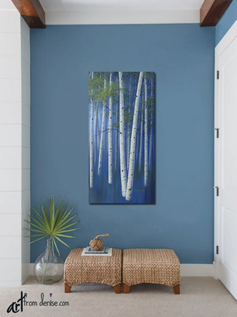Narrow wall art Aspen trees painting Tall vertical canvas