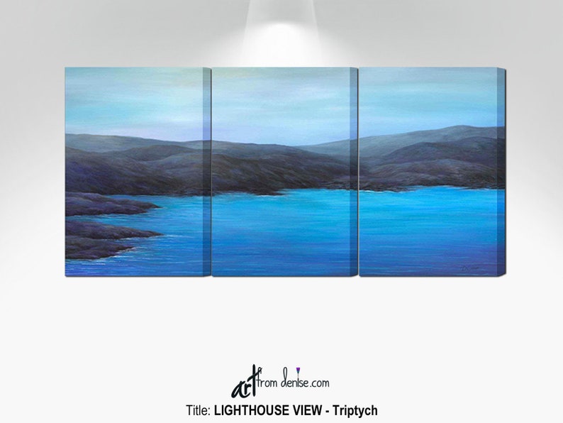 3 panel canvas print set for men/'s bedroom or living room beach decor Coastal wall art ocean painting Blue gray black purple