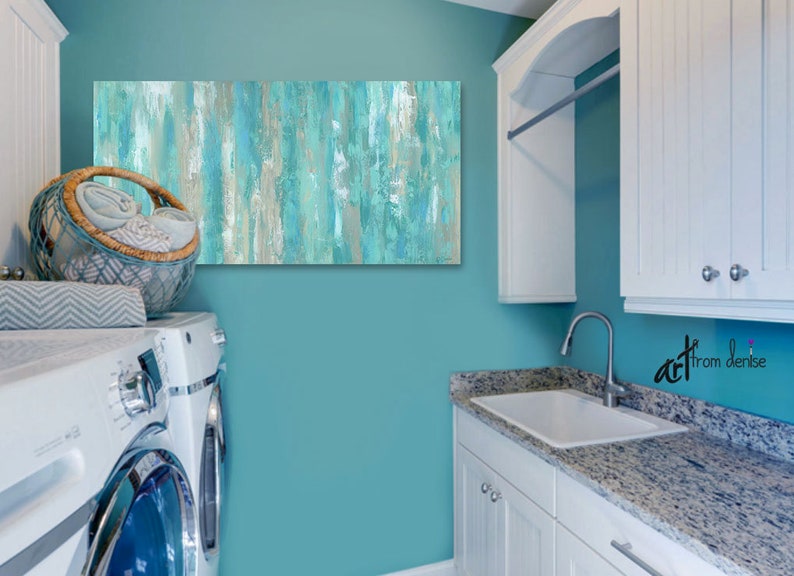 Large Wall Art Teal Home Decor Canvas Art Print Abstract Etsy