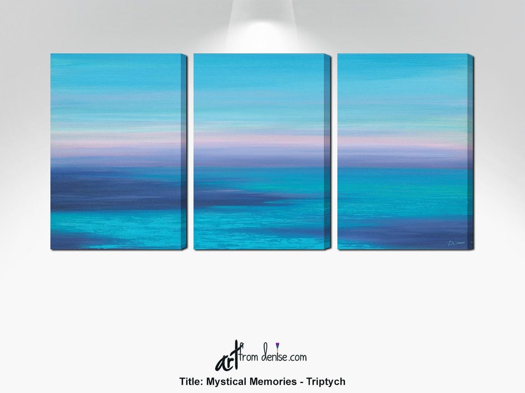 Beachy Triptych Painting 3 Piece Wall Art Canvas Ocean Sunset, Navy ...