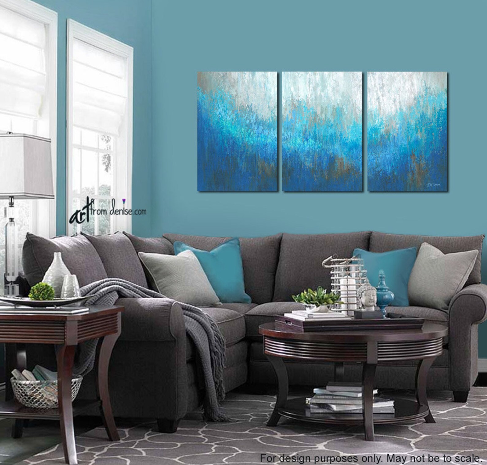 Aqua Blue and Brown Wall Art Large Abstract 3 Panel Canvas Etsy