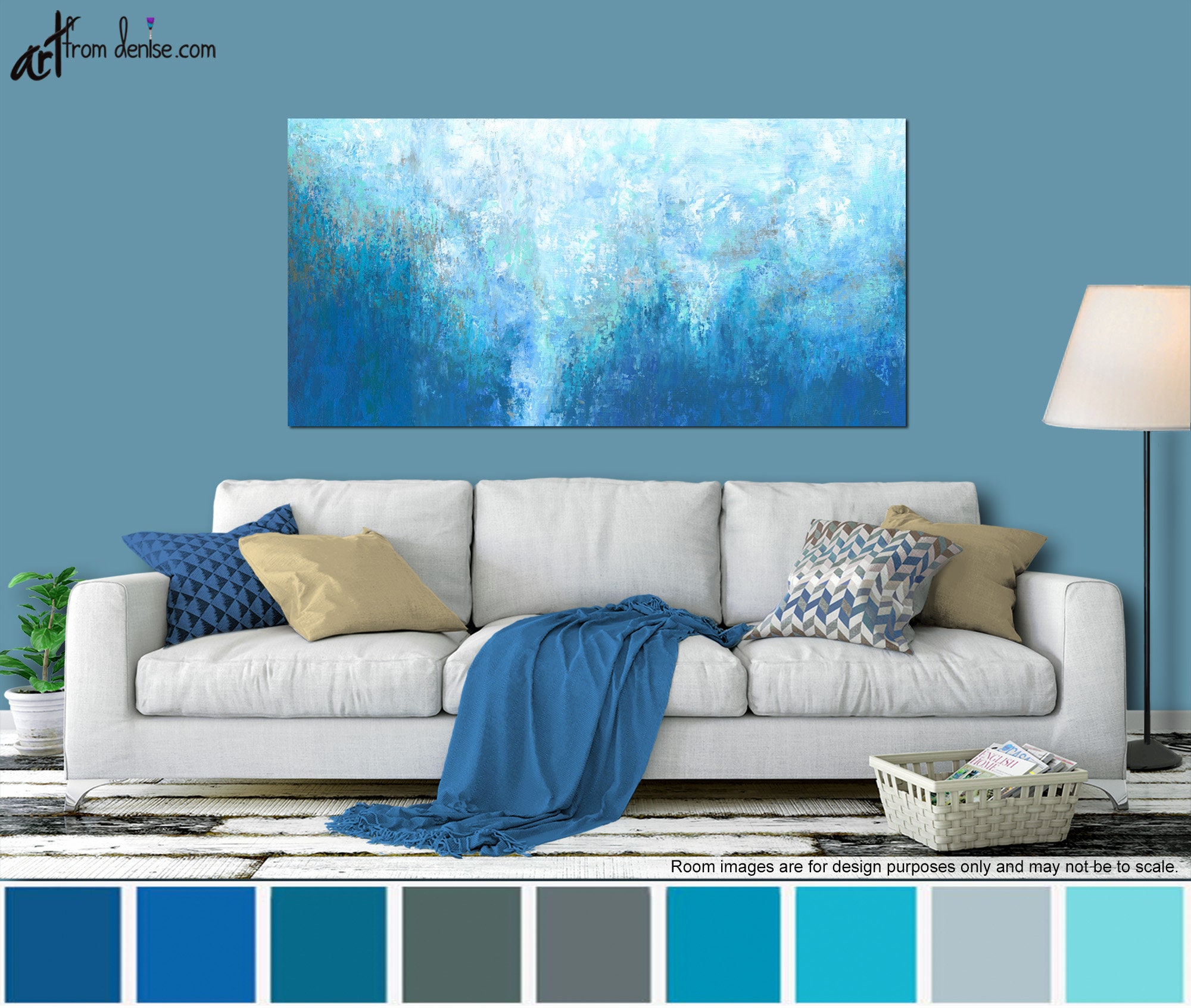 Oversized artwork Blue abstract wall art canvas Modern wall Etsy