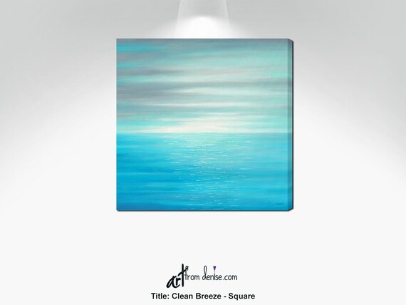 Ocean Sunset Wall Art Aqua Teal Gray Blue White Large Canvas Etsy