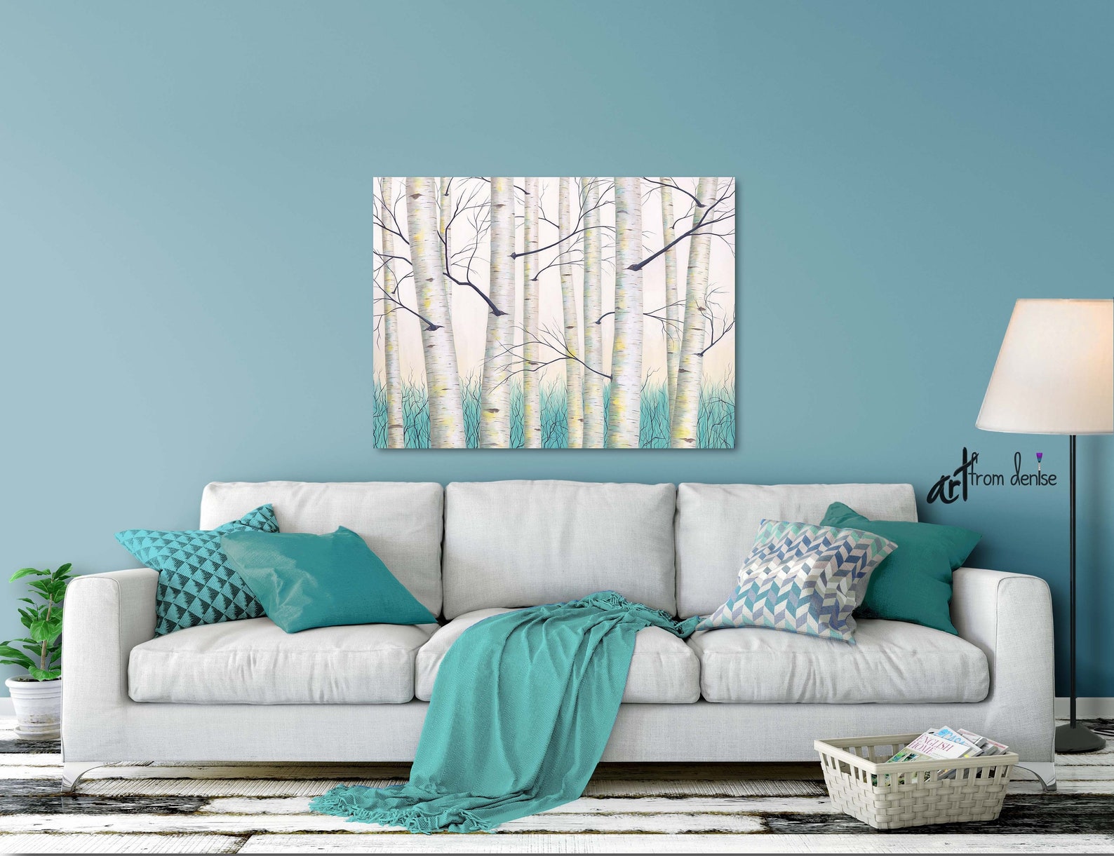 Birch Tree Wall Art Teal Yellow Gray Aqua White Contemporary Etsy Canada