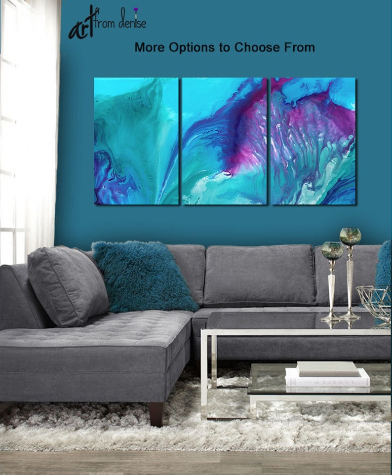 Abstract canvas wall art Teal purple blue Jewel tone decor | Etsy