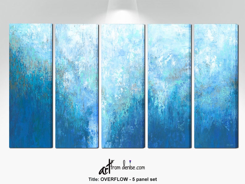 Oversized Blue & White Abstract Wall Art Canvas Navy Aqua Etsy