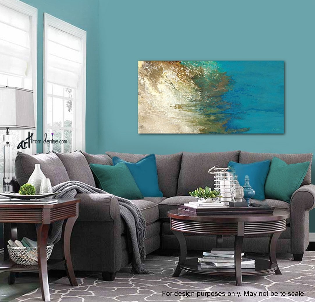 teal wall art abstract horizontal canvas turquoise blue - etsy