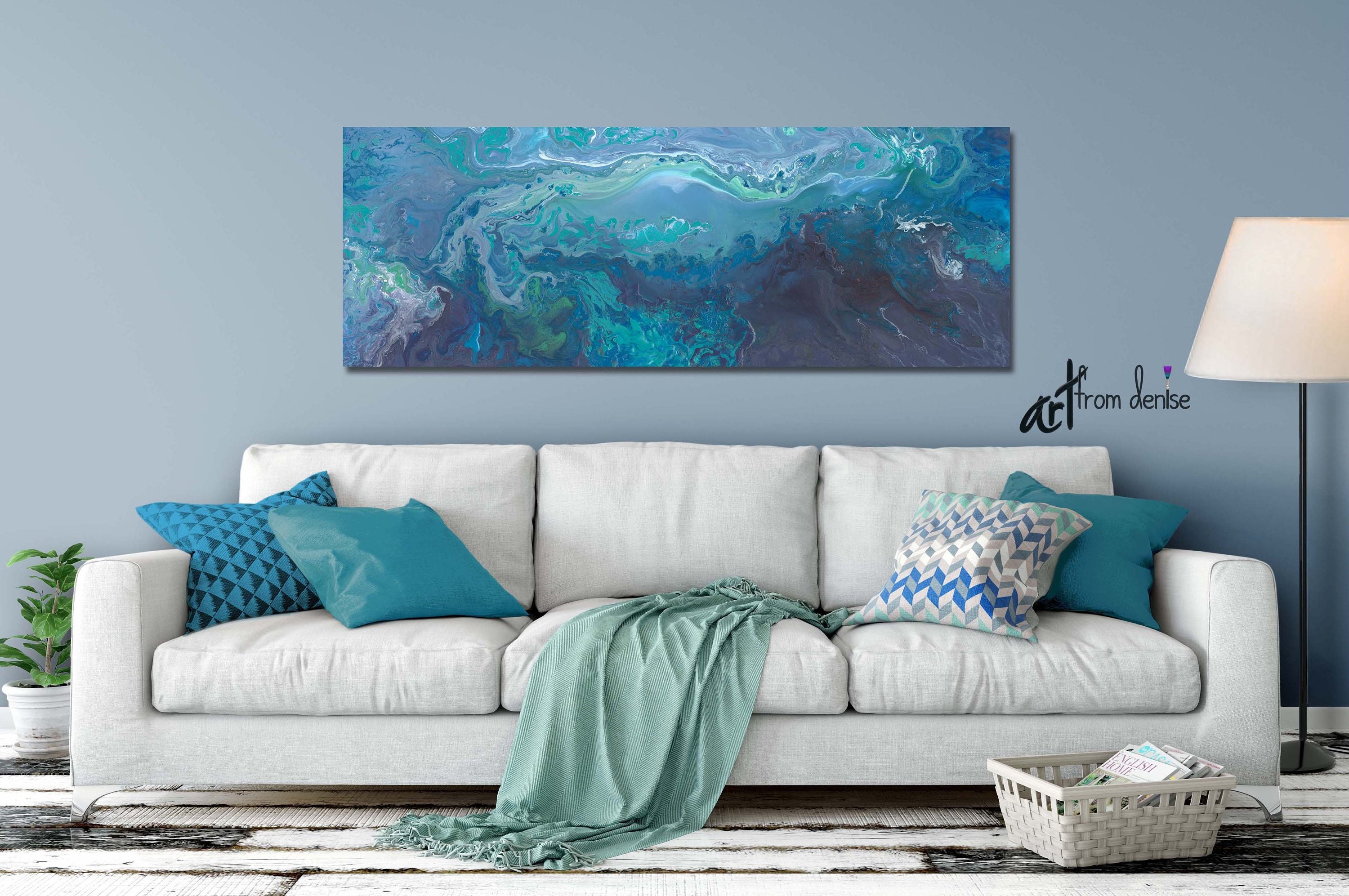 Abstract panoramic canvas art print Blue teal & gray wall art Etsy