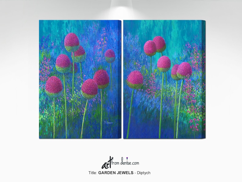 Magenta blue & green canvas wall art / Large 2 piece abstract Etsy