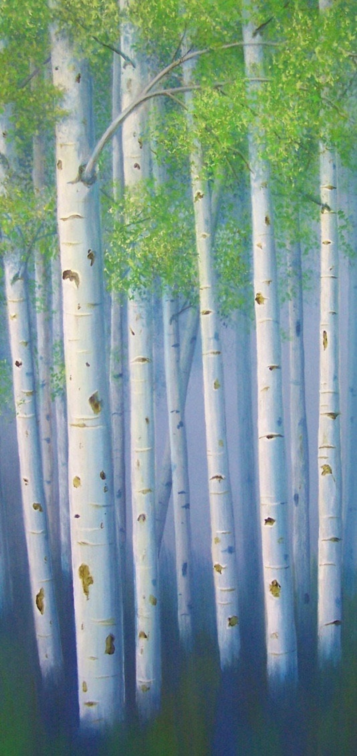 Navy Blue Green Landscape Wall Art Large Tree Painting Lime Etsy