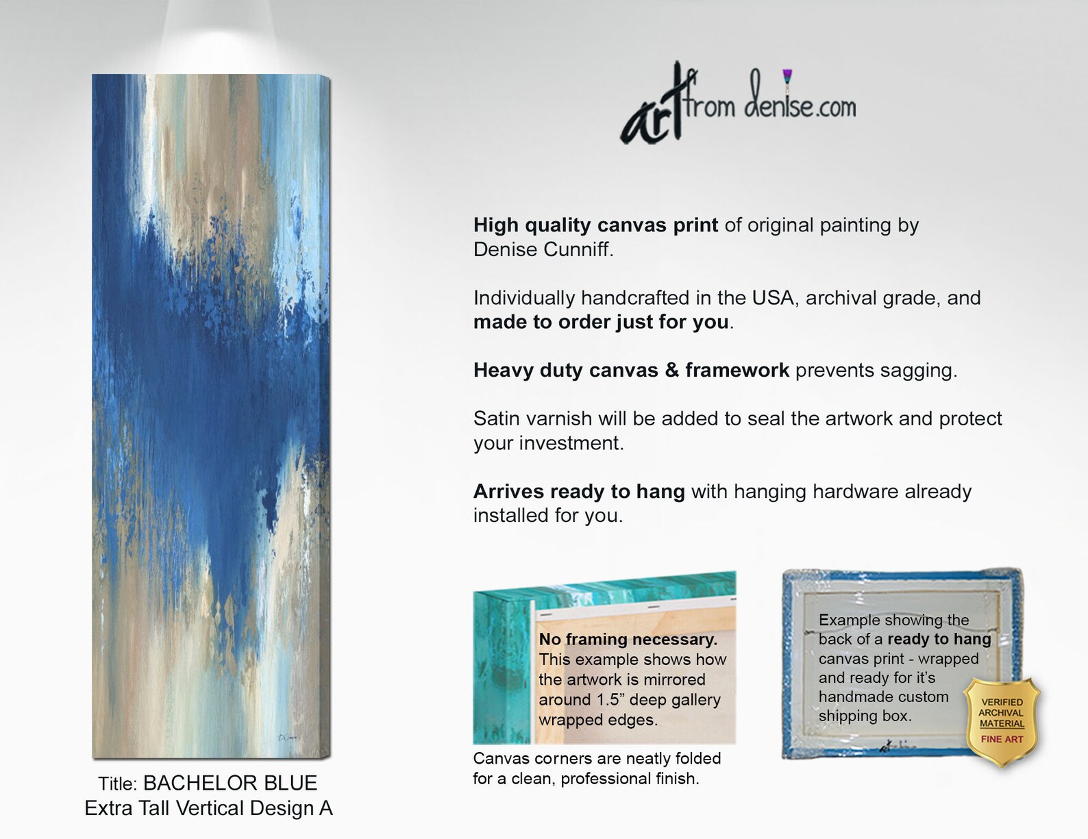 Tall vertical wall art canvas Navy blue abstract wall decor Etsy