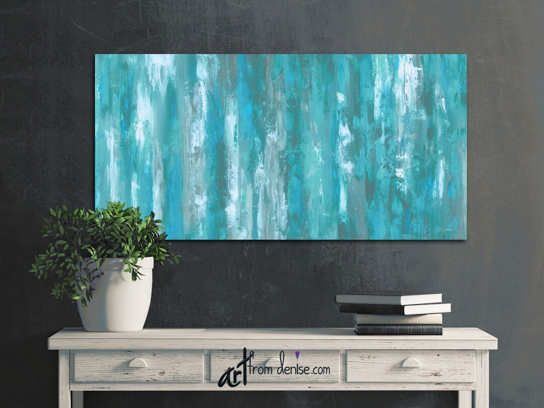 Grey & Teal Wall Art Canvas Abstract Teal Bedroom Decor Etsy