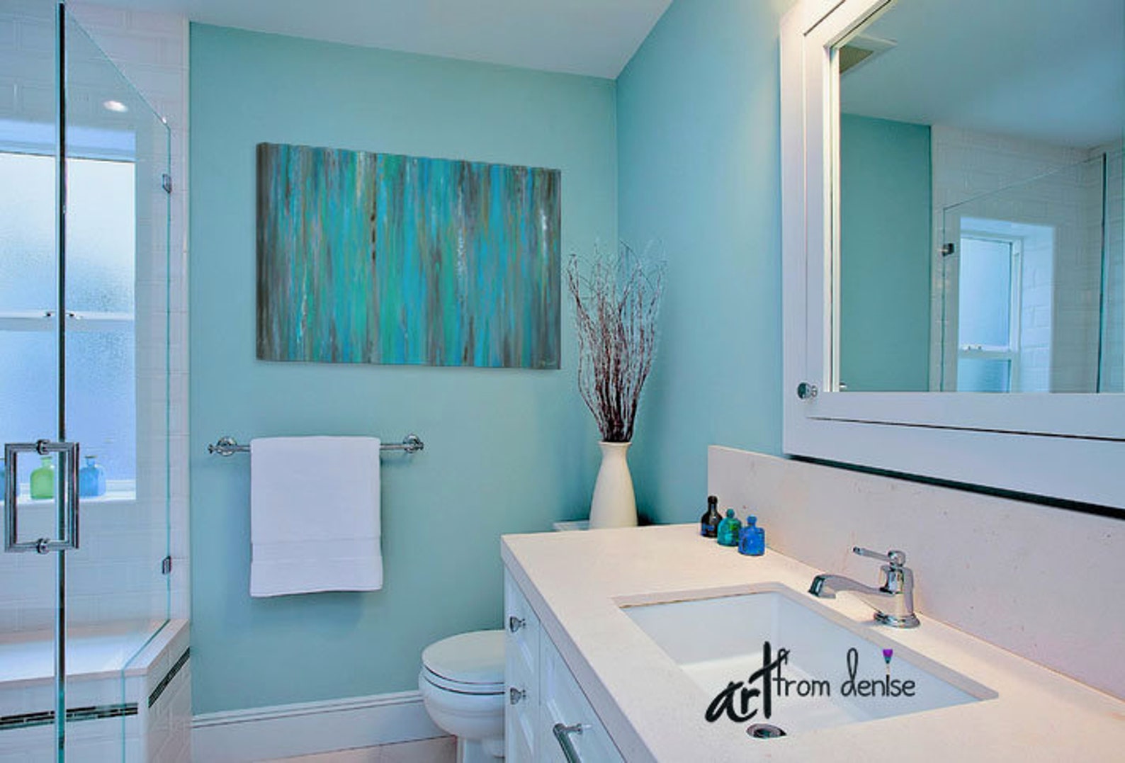 Large Teal & Gray Wall Art Abstract Canvas Art Blue Green Etsy