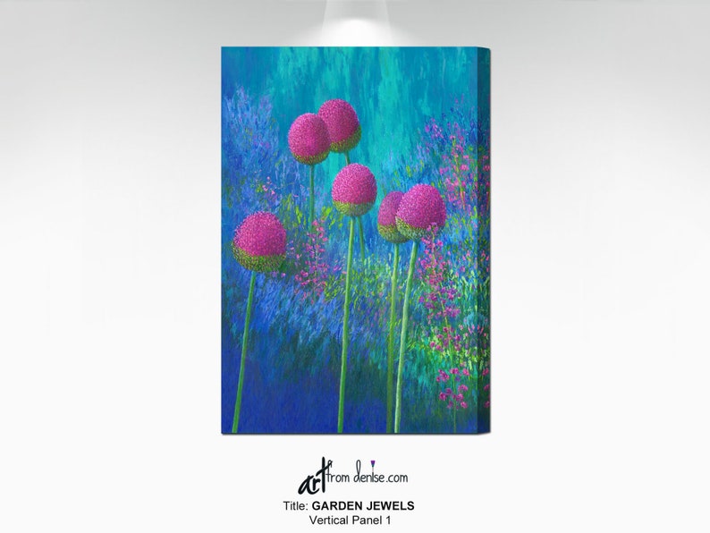 Tall Vertical Wall Art Canvas Fl Painting Green Blue Pink Purple Pictures For Kitchen Laundry Room Decor Bedroom Or Dining