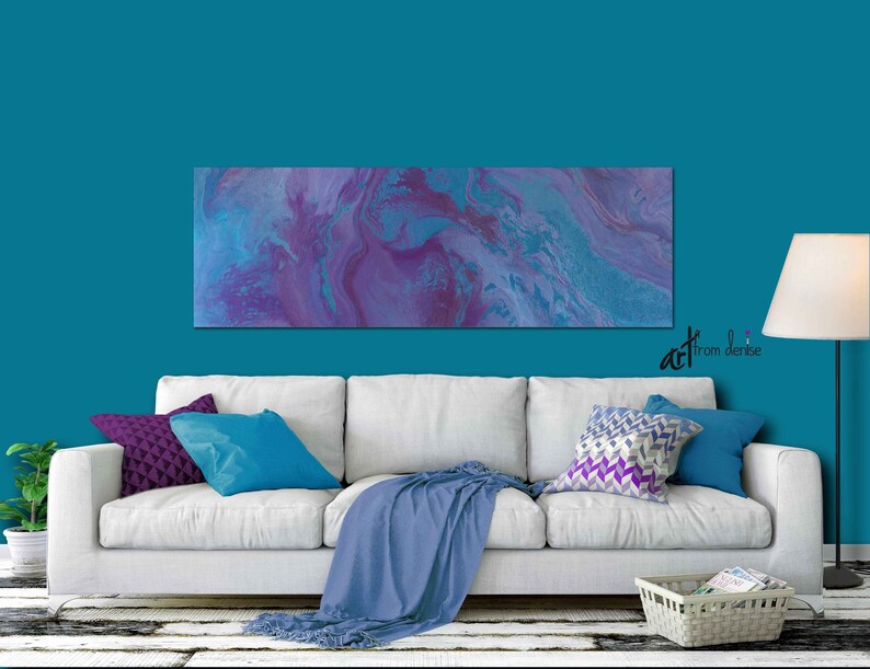 Panoramic Canvas Wall Art Purple Blue Turquoise Plum Horizontal Bedroom Or Living Room Up To 60