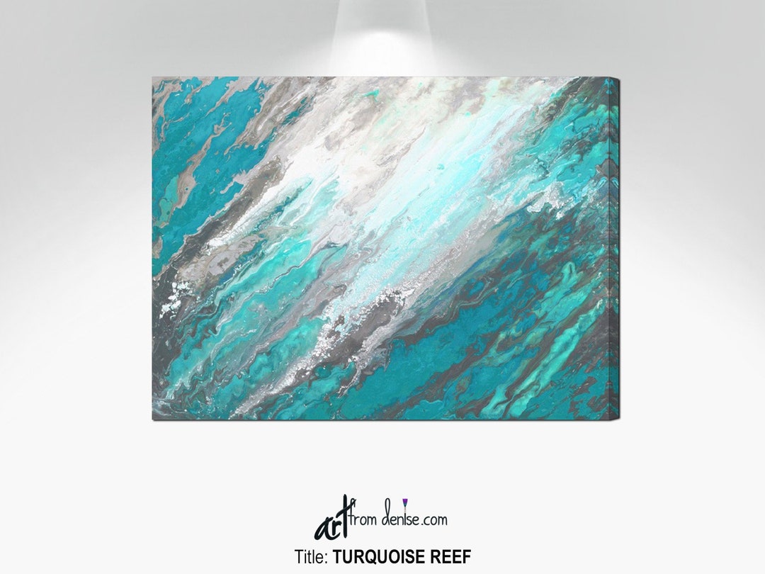 Gray & Teal Wall Art Canvas Abstract, Pictures for Dining Room Wall