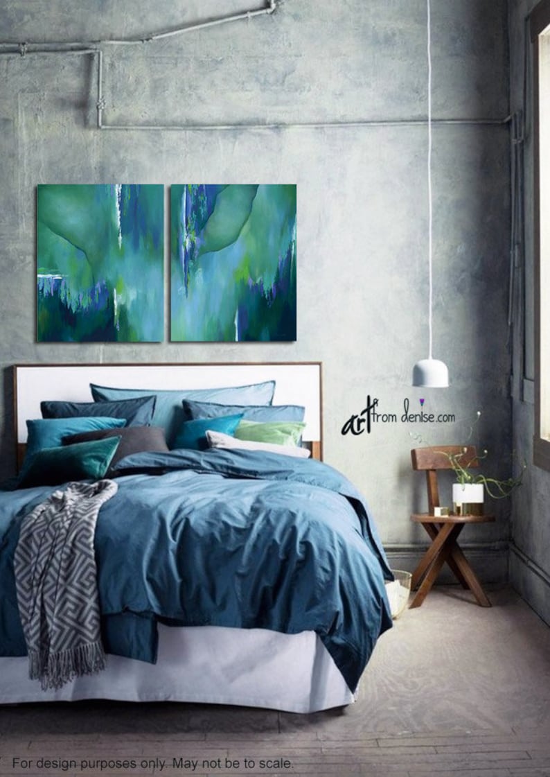 Large wall art Teal blue green navy violet Original abstract Etsy