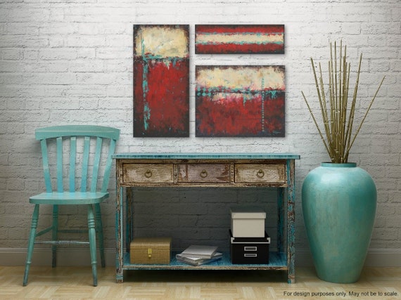 Red Black Aqua Teal Rustic Art Work For Southwest Decor 3 Etsy