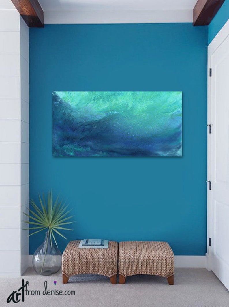 Dark blue aqua & cobalt wall art Large canvas abstract ocean Etsy