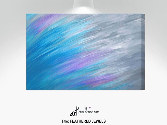 Large Wall Art Canvas Abstract Print Aqua Blue Purple Gray White Jewel Tone Master Bedroom Wall Decor Dining Room Or Bathroom Pictures