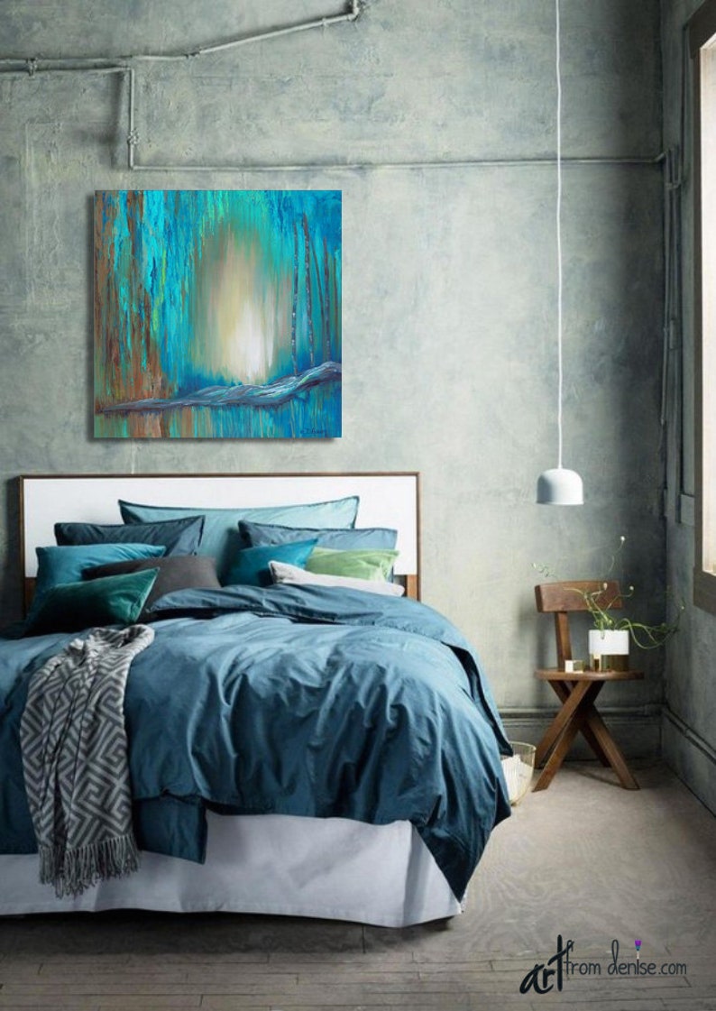 Large wall art canvas Turquoise teal brown & aqua blue | Etsy