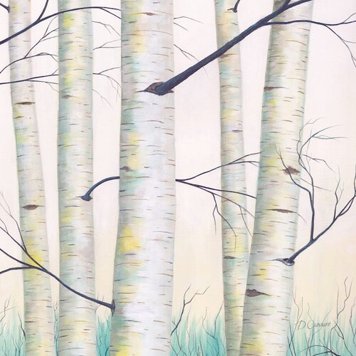 Large wall art - canvas print set of Aspen Birch tree painting, Two piece diptych, Aqua grey shops yellow & teal wall art 2 pictures