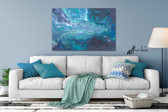 Abstract Canvas Wall Art Teal Grey Aqua Blue Turquoise Artwork For Bedroom Living Room Or Office Wall Decor