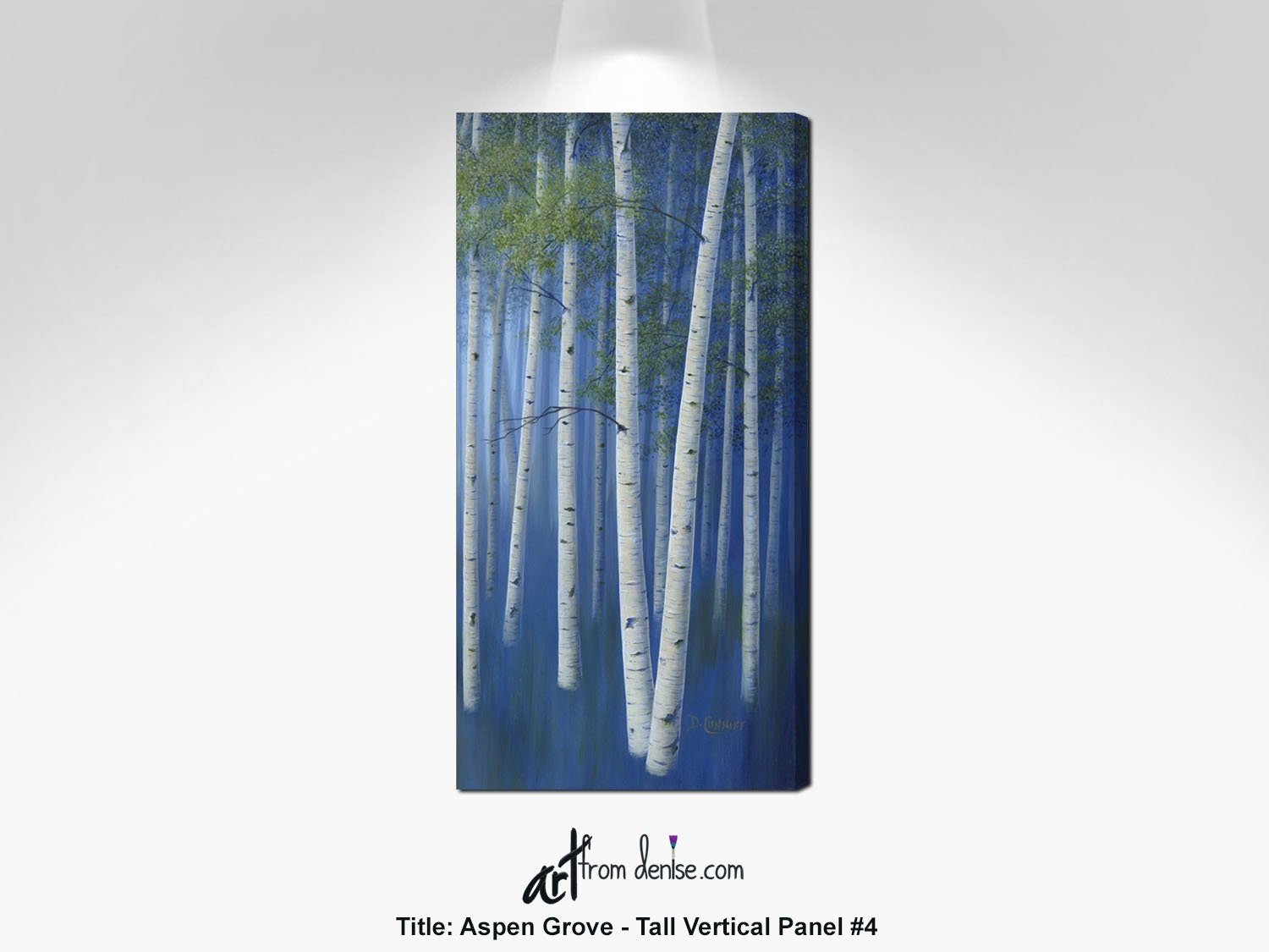 Narrow wall art aspen trees painting tall vertical canvas artwork olive green navy blue white aspen or birch trees decor