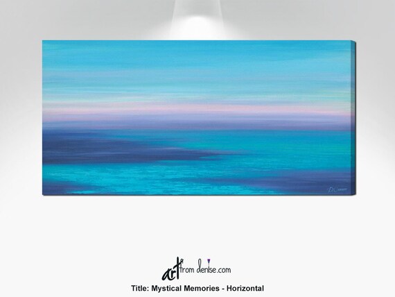Wide Abstract Ocean Sunset Painting Canvas Wall Art, Beachy ...